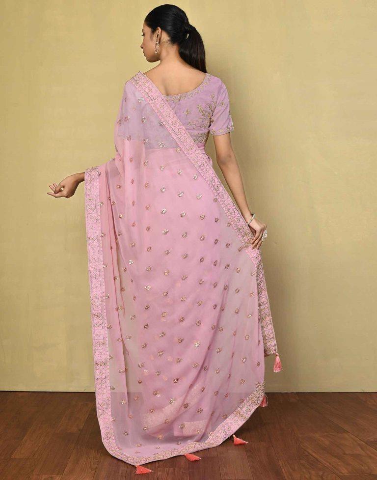 Light Pink Georgette Plain Saree