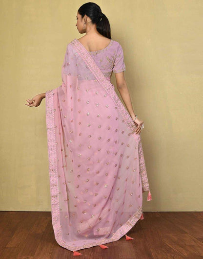 Light Pink Georgette Plain Saree