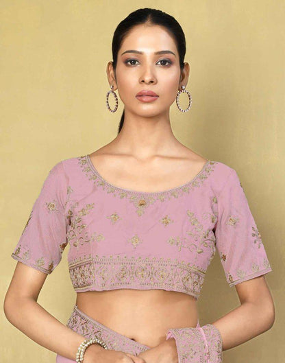 Light Pink Georgette Plain Saree