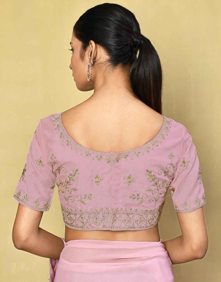 Light Pink Georgette Plain Saree