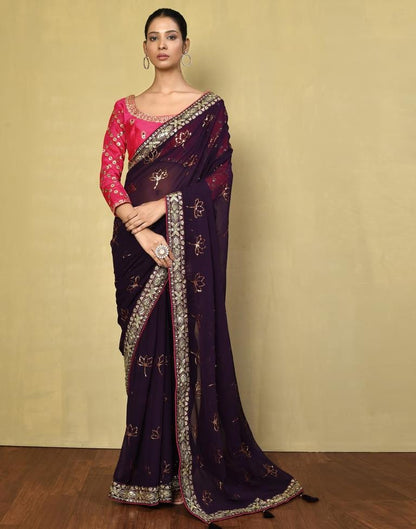 Deep Purple Georgette Plain Saree