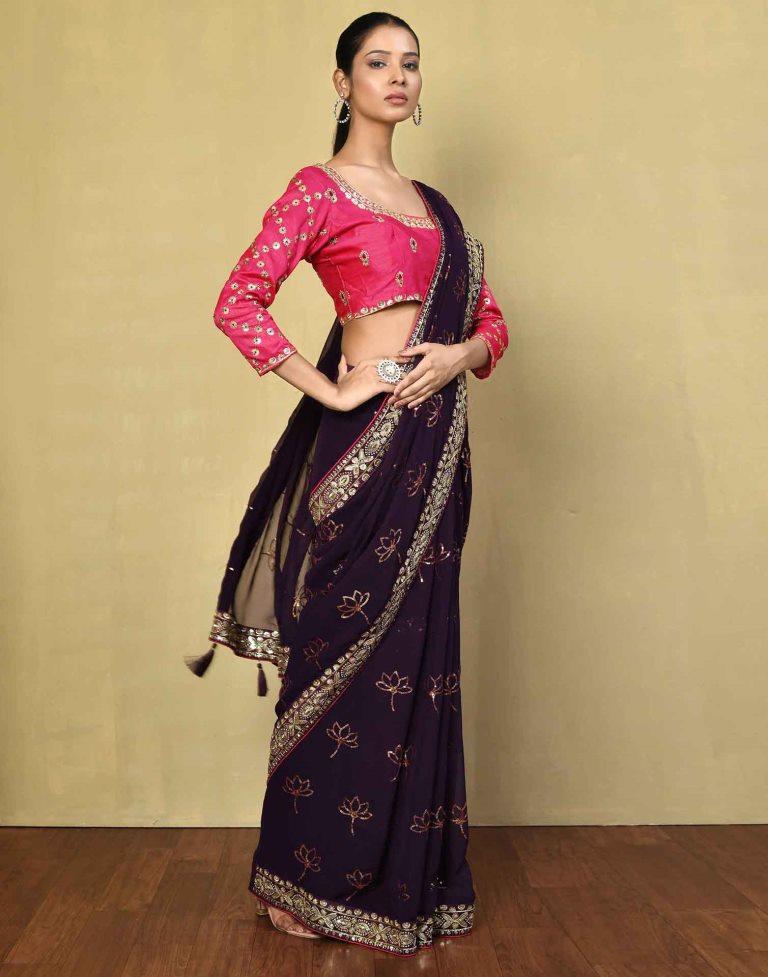 Deep Purple Georgette Plain Saree