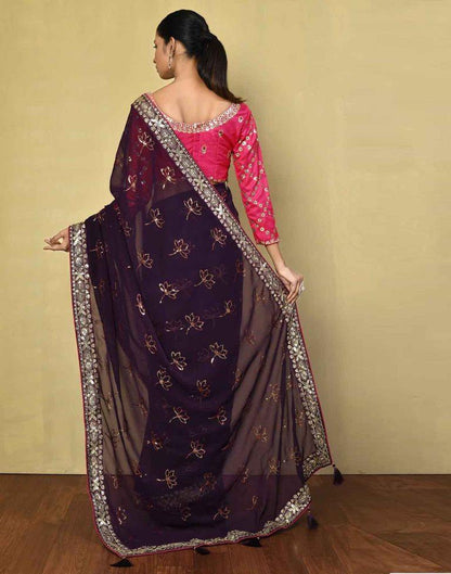 Deep Purple Georgette Plain Saree