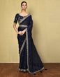 Navy Blue Georgette Plain Saree