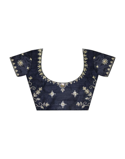 Navy Blue Georgette Plain Saree