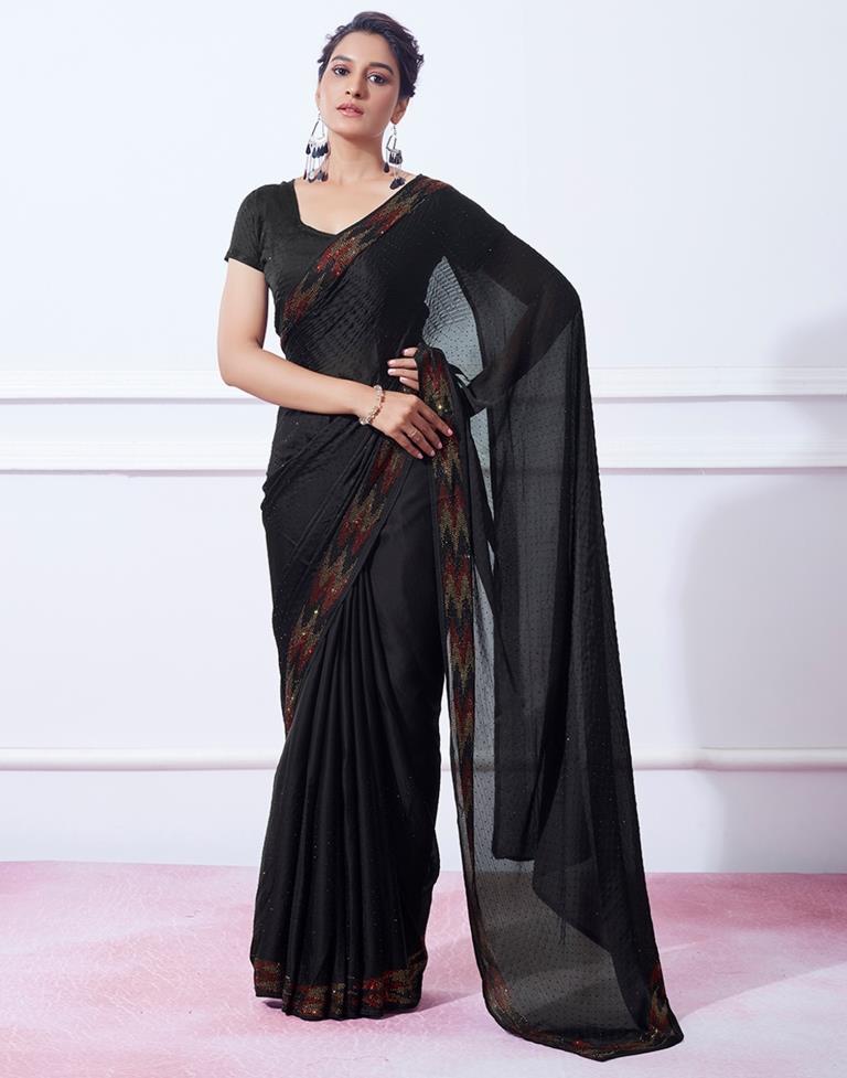 Black Chiffon Plain Saree