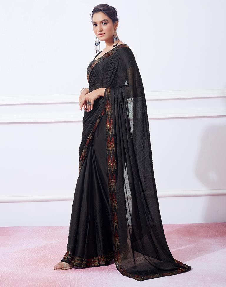 Black Chiffon Plain Saree