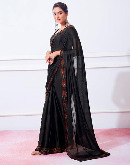 Black Chiffon Plain Saree