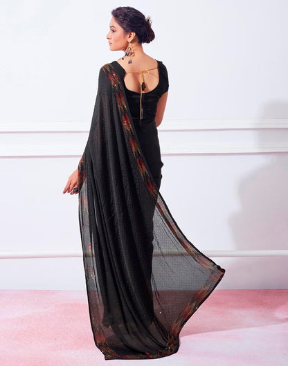 Black Chiffon Plain Saree