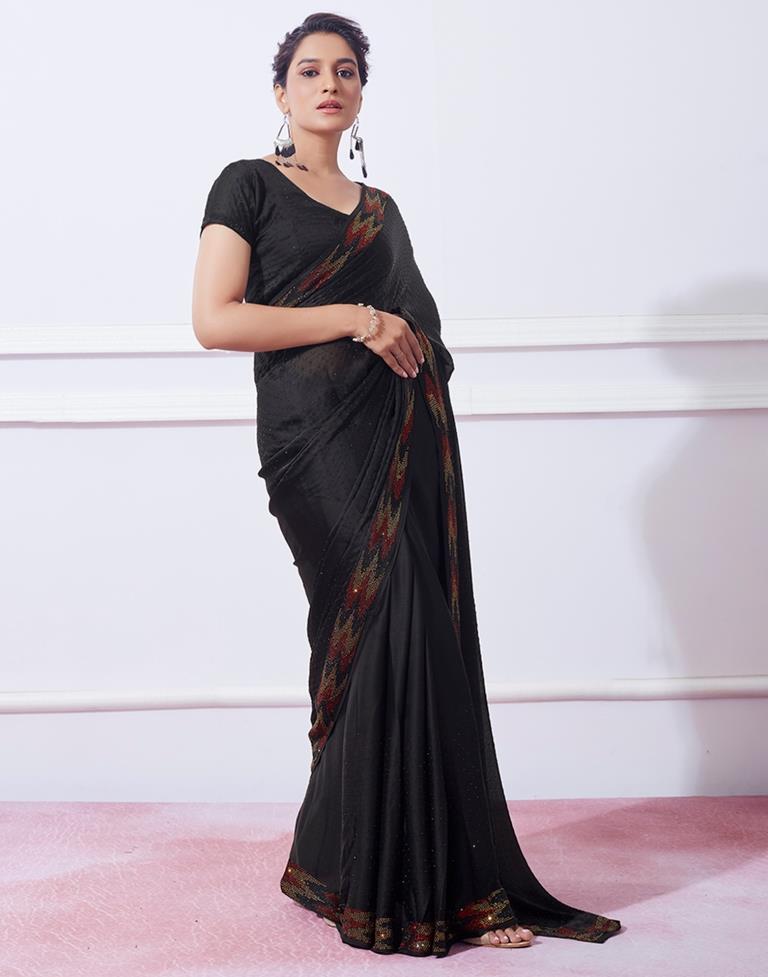 Black Chiffon Plain Saree