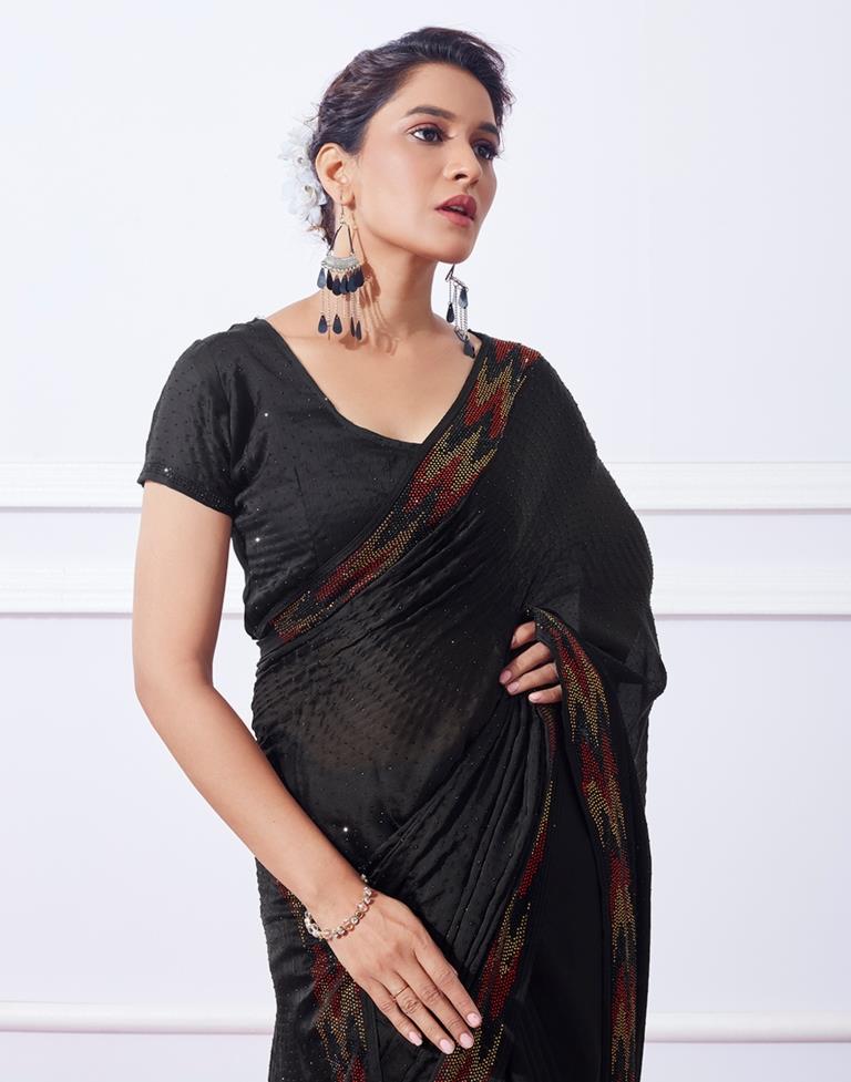 Black Chiffon Plain Saree