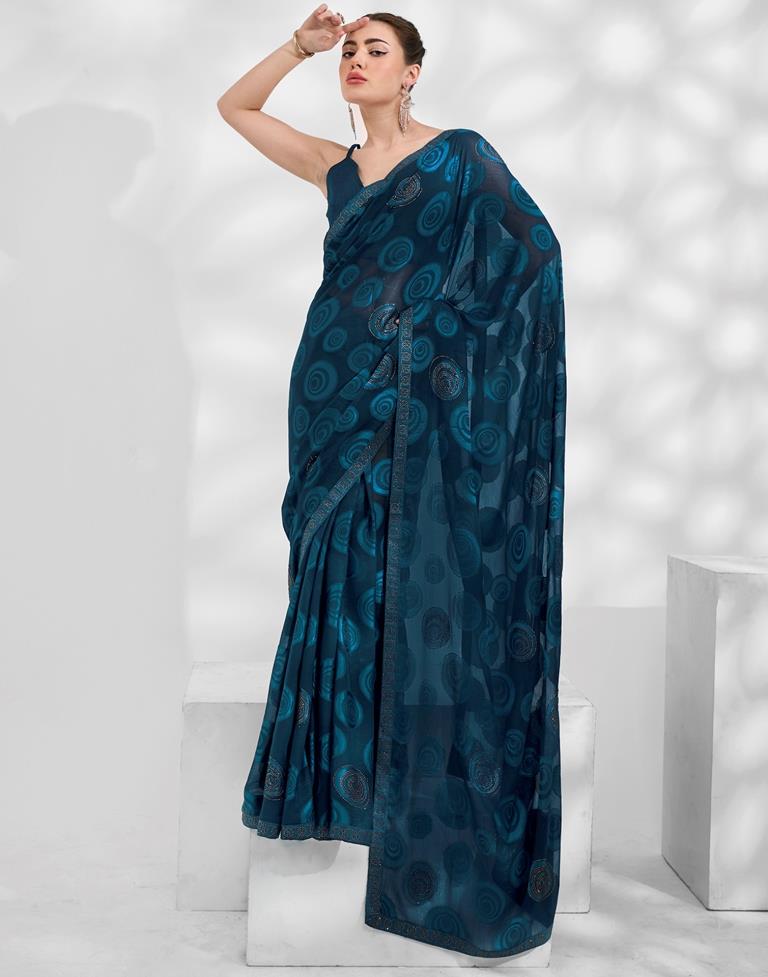 Navy Blue Georgette Woven Saree