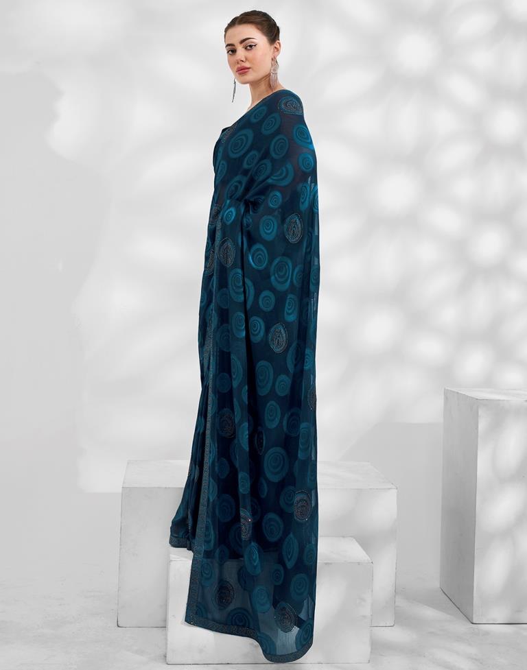 Navy Blue Georgette Woven Saree