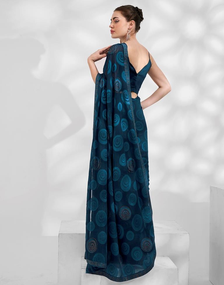 Navy Blue Georgette Woven Saree