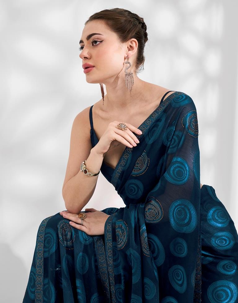 Navy Blue Georgette Woven Saree
