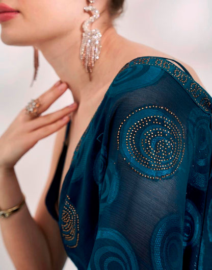 Navy Blue Georgette Woven Saree
