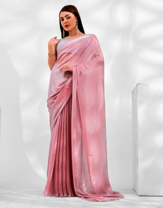 Light Pink Satin Plain Saree