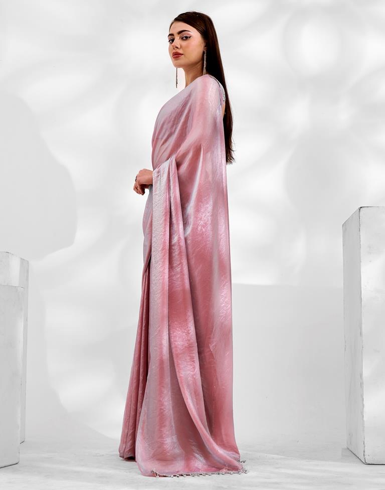 Light Pink Satin Plain Saree