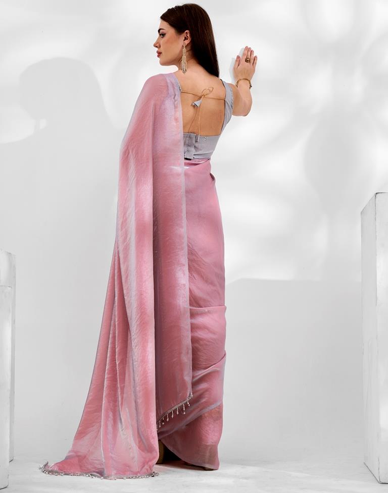 Light Pink Satin Plain Saree