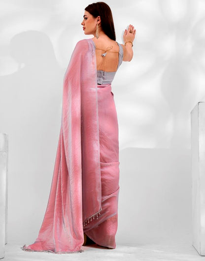 Light Pink Satin Plain Saree