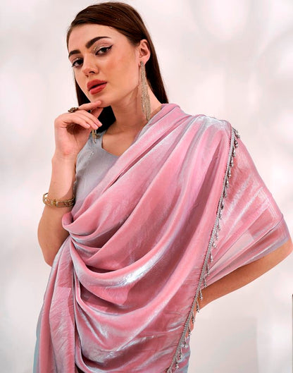 Light Pink Satin Plain Saree