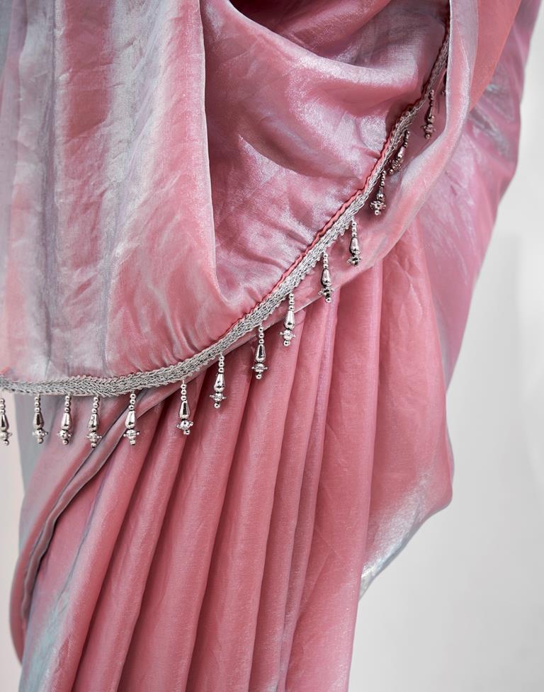 Light Pink Satin Plain Saree