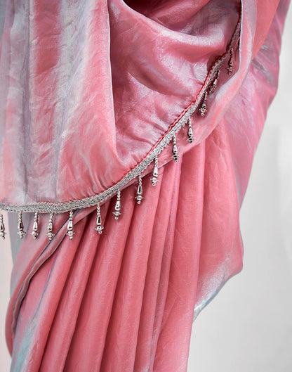 Light Pink Satin Plain Saree