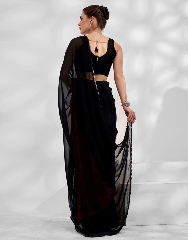 Black Georgette Plain Saree