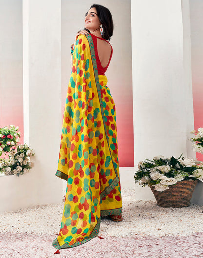 Yellow & Multicolored Chiffon Printed Saree