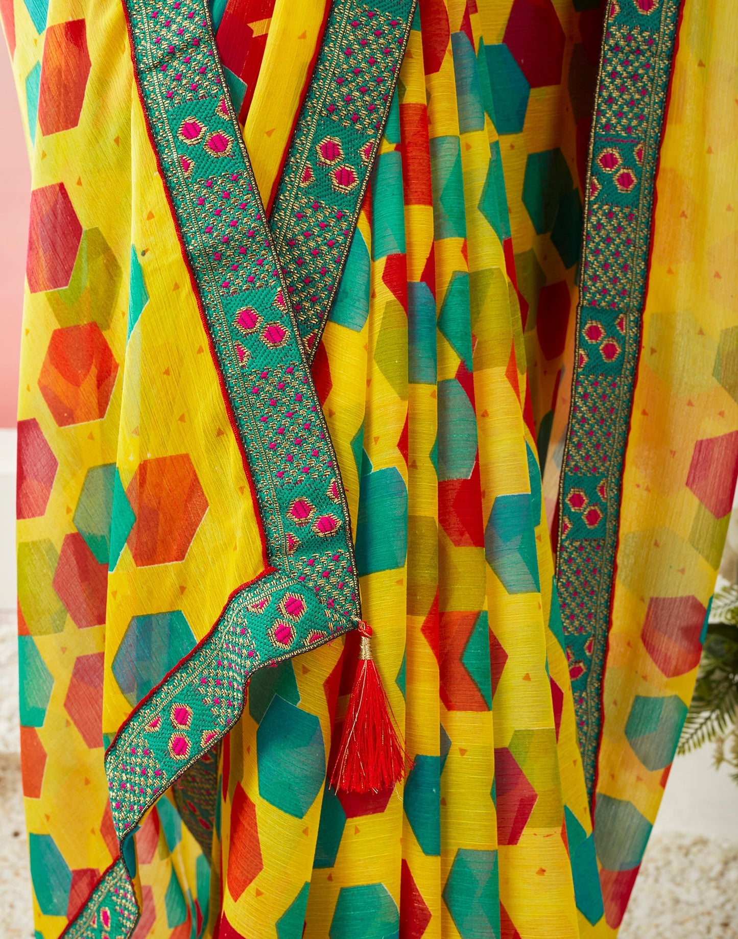 Yellow & Multicolored Chiffon Printed Saree