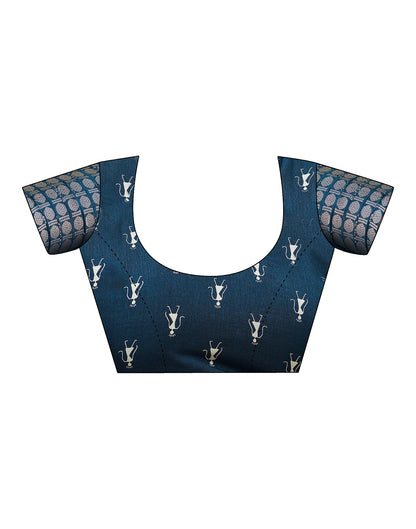 Sea Blue Silk Printed Saree