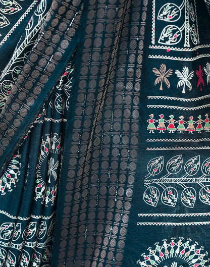 Sea Blue Silk Printed Saree