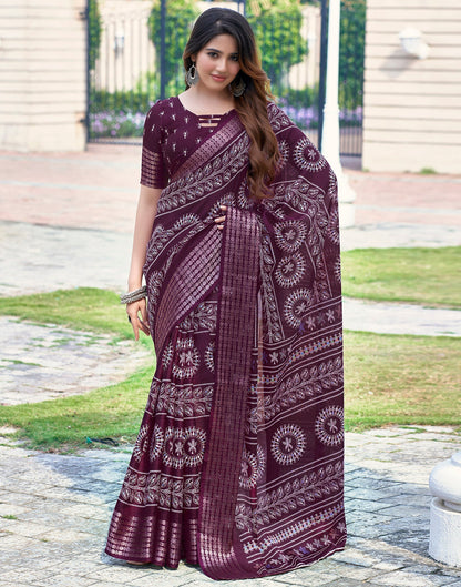 Wine Silk Printed Saree