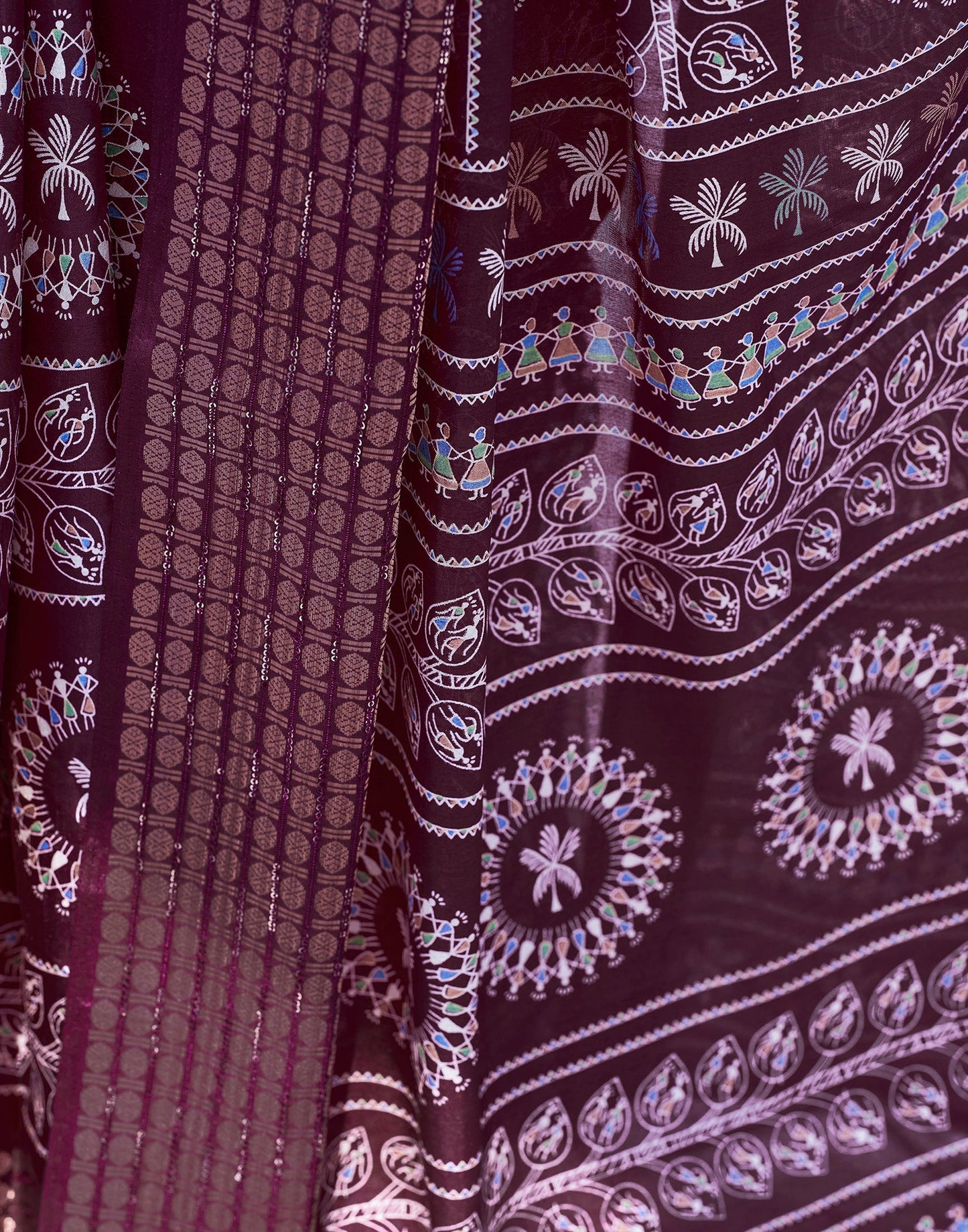 Wine Silk Printed Saree