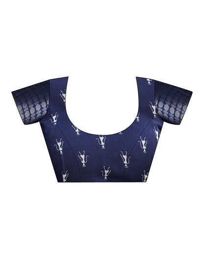 Dark Blue Silk Printed Saree