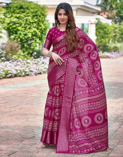 Pink Silk Printed Saree