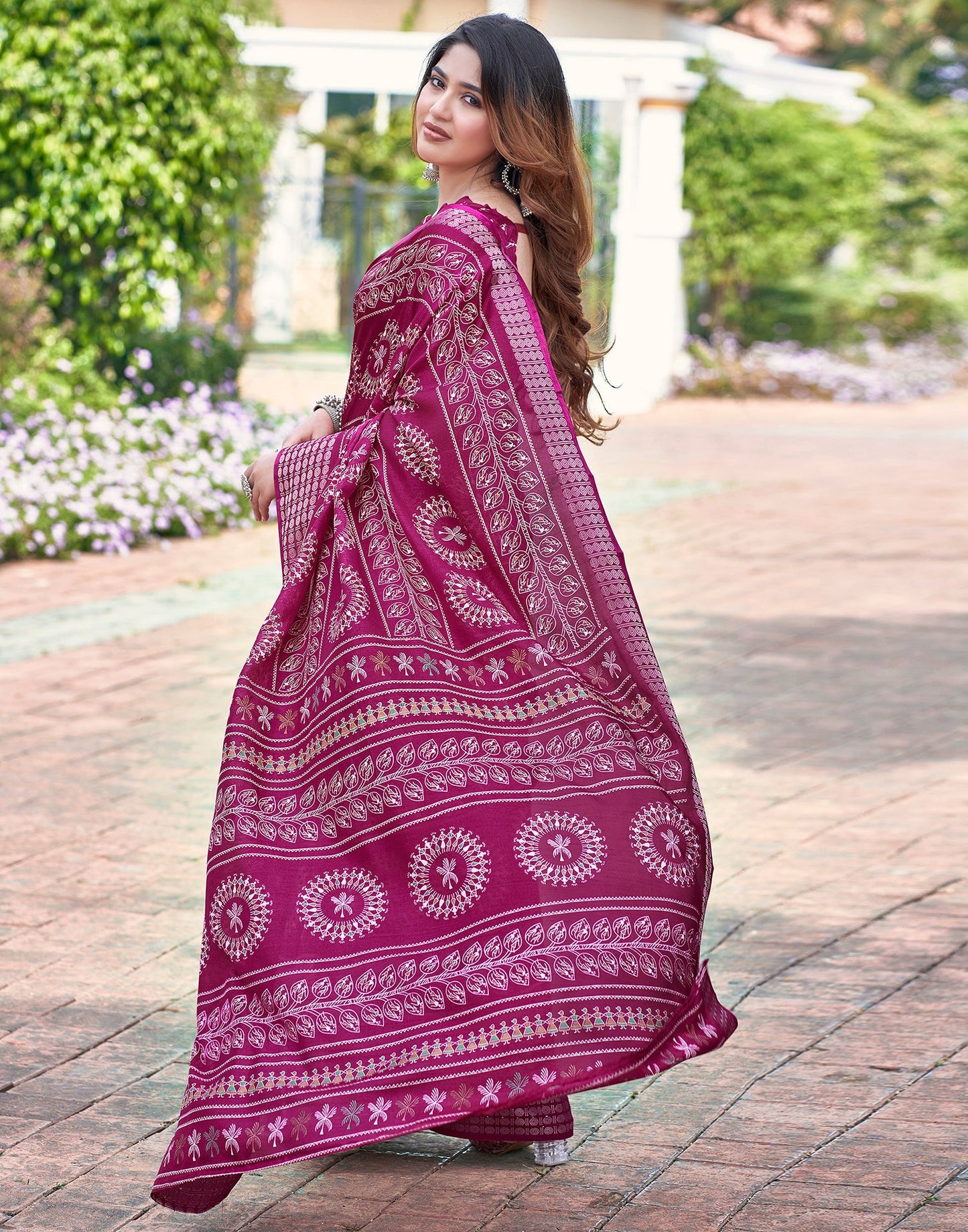 Pink Silk Printed Saree