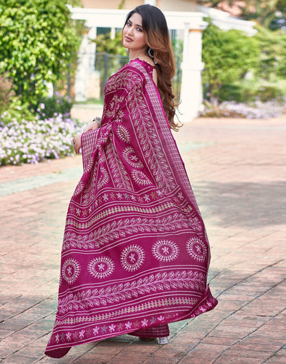 Pink Silk Printed Saree