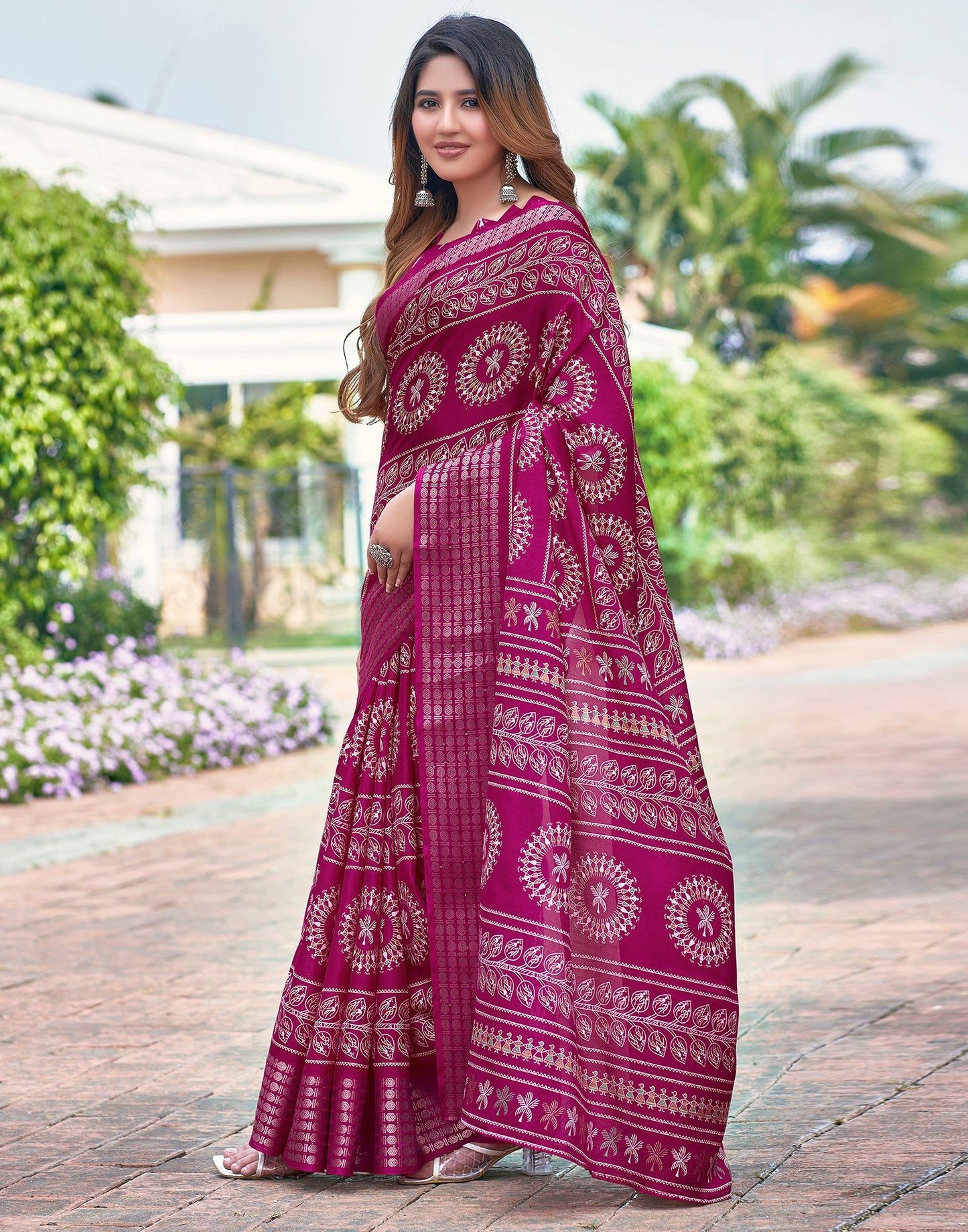 Pink Silk Printed Saree