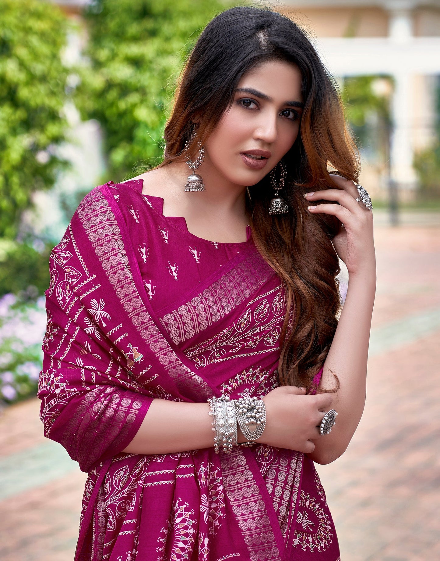 Pink Silk Printed Saree