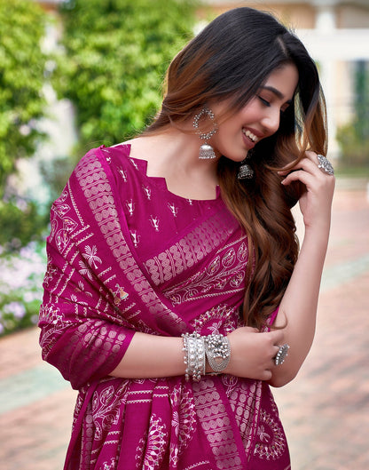 Pink Silk Printed Saree