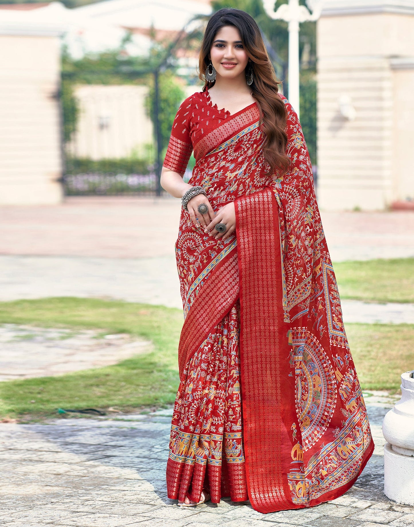 Red Silk Printed Saree