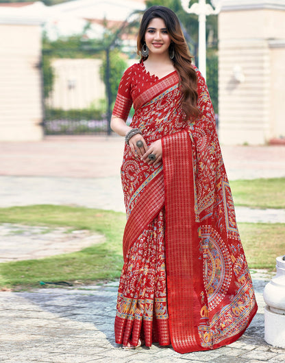 Red Silk Printed Saree