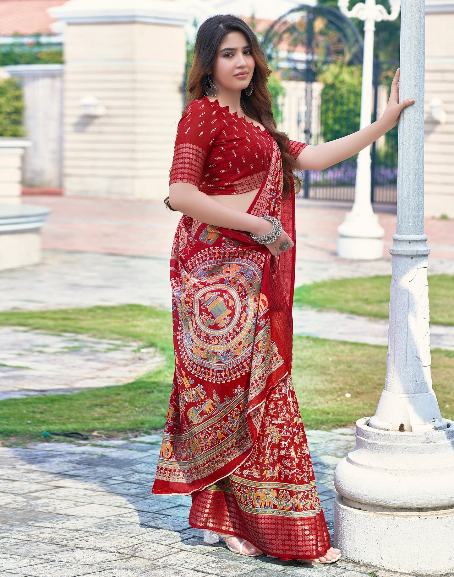 Red Silk Printed Saree
