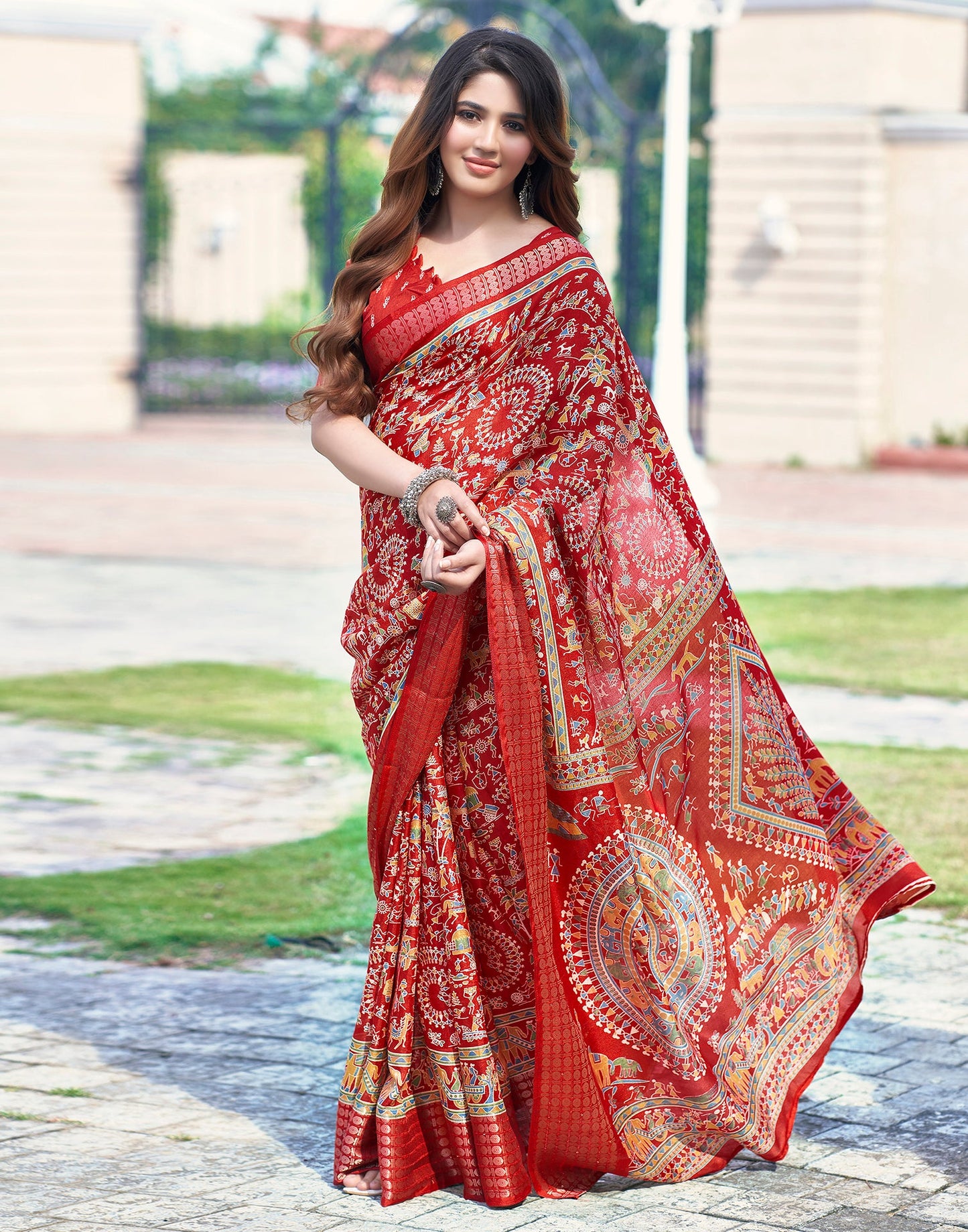 Red Silk Printed Saree