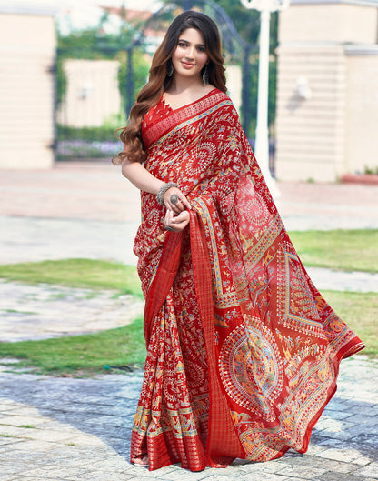 Red Silk Printed Saree