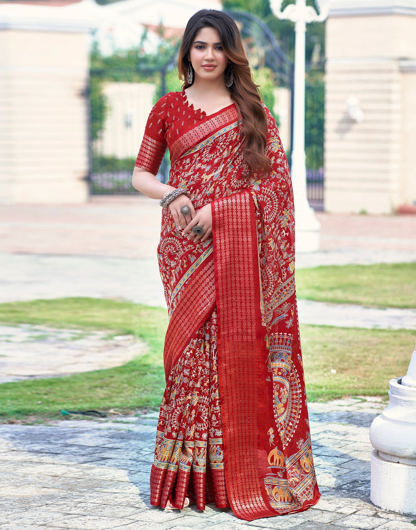 Red Silk Printed Saree