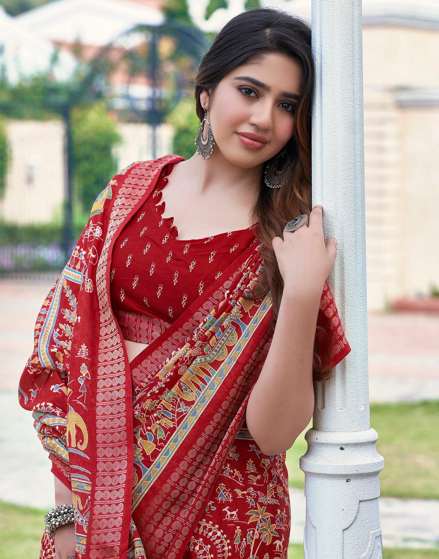 Red Silk Printed Saree