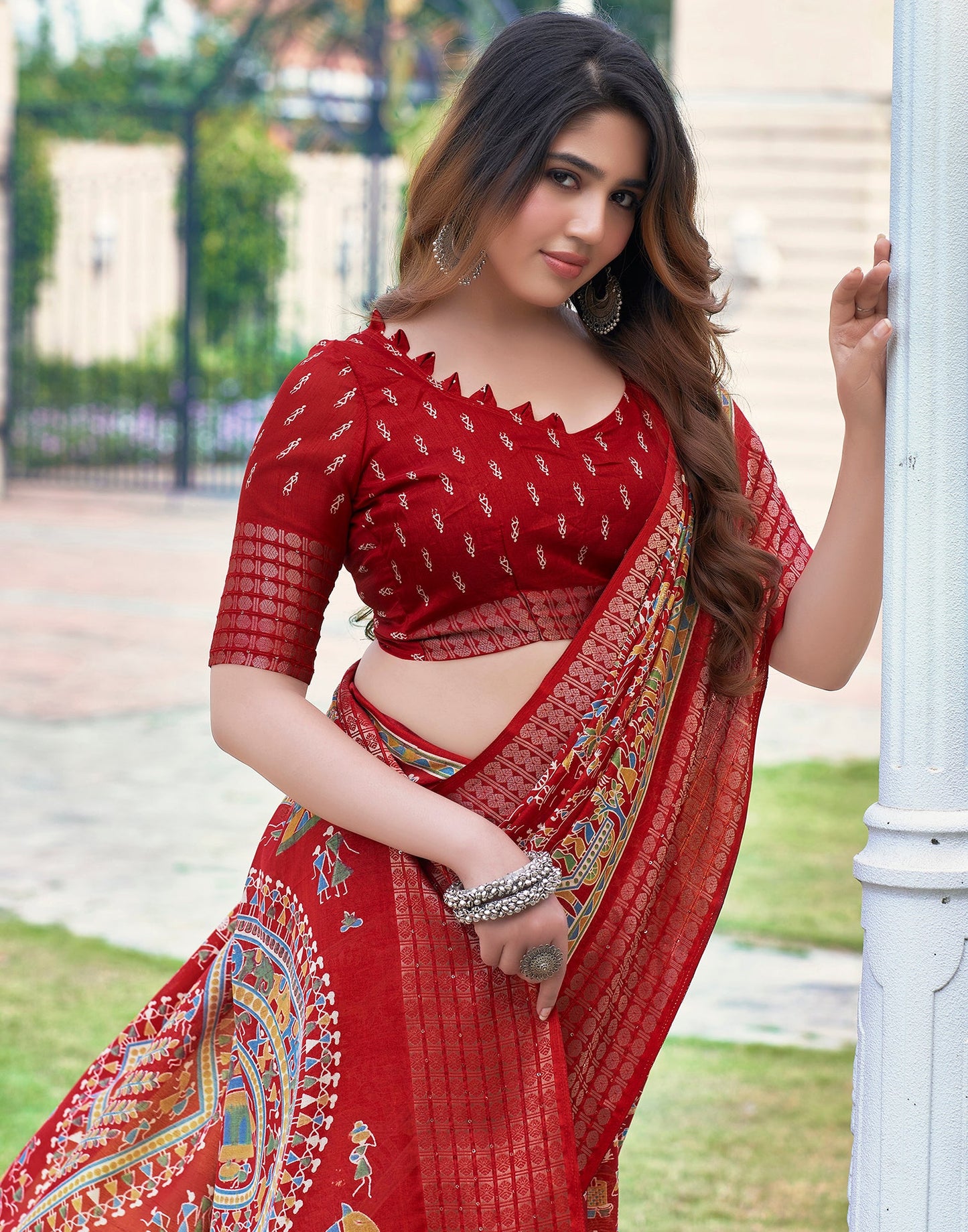 Red Silk Printed Saree