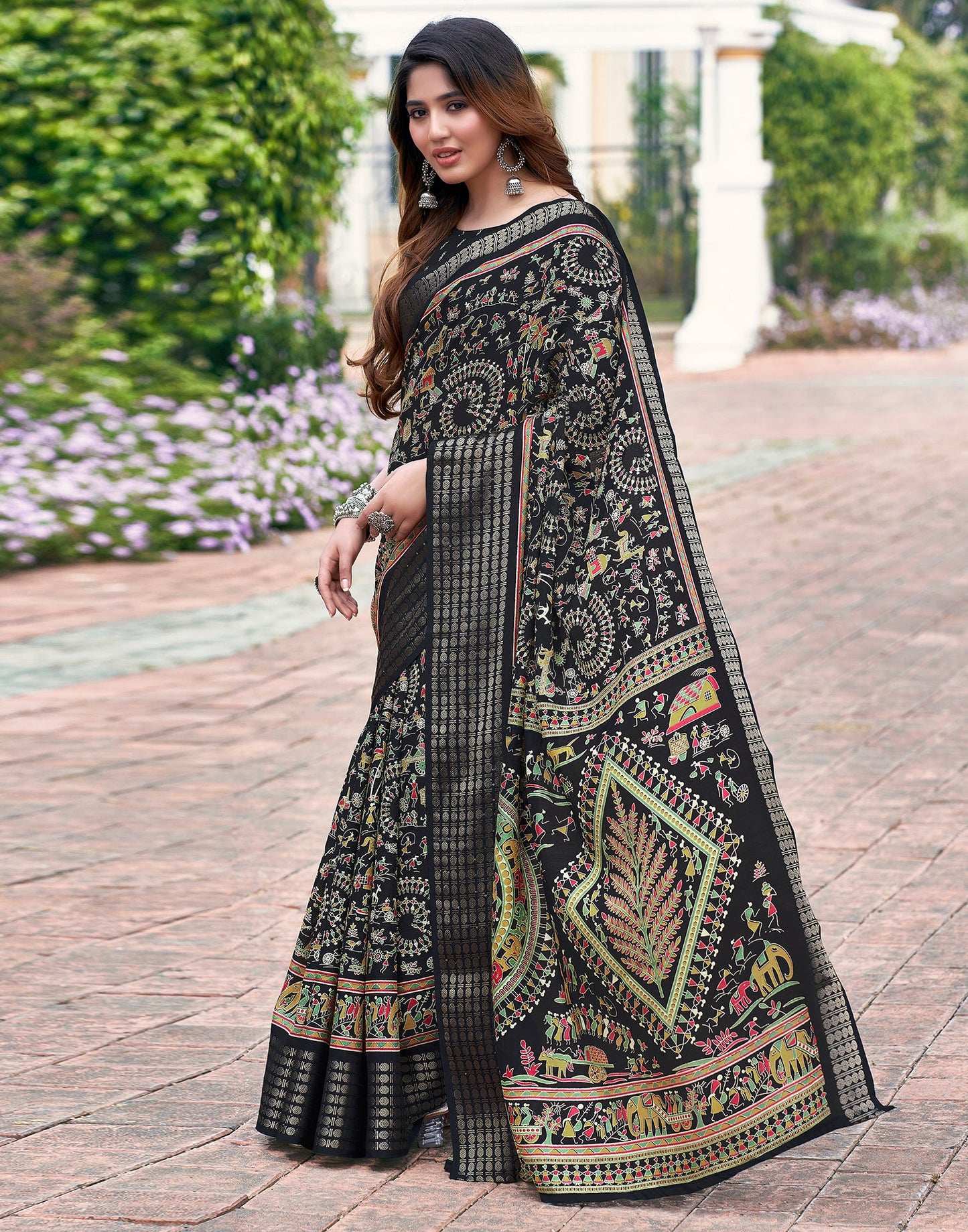 Black Silk Printed Saree